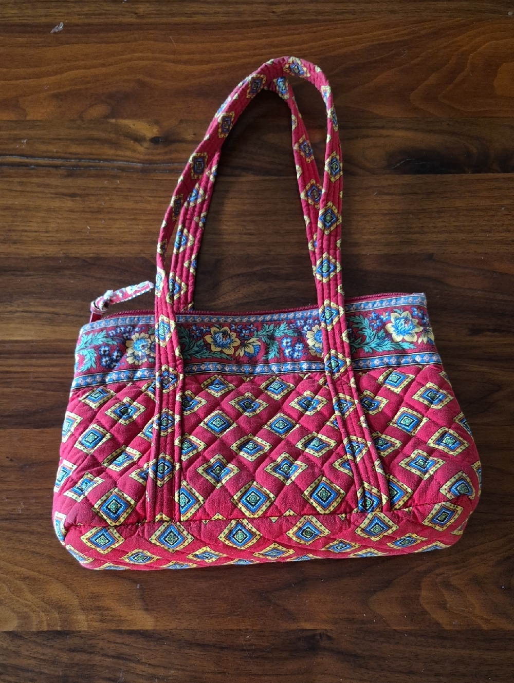 Vera Bradley Quilted Tote in Red with Blue and Yellow Accents